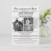 ミニマリストの新聞結婚式の日付を保存 招待状 (スタンド正面)