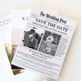 ミニマリストの新聞結婚式の日付を保存 招待状