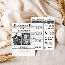 ミニマリストの新聞結婚式の日付を保存 招待状