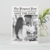 ミニマリストの新聞結婚式の日付を保存 招待状 (スタンド正面)