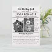 ミニマリストの新聞結婚式の日付を保存 招待状 (スタンド正面)