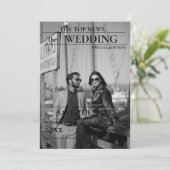 ミニマリストの新聞結婚式の日付を保存 招待状 (スタンド正面)