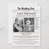ミニマリストの新聞結婚式の日付を保存 招待状 (裏面)