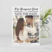 ミニマリストの新聞結婚式の日付を保存 招待状 (スタンド正面)