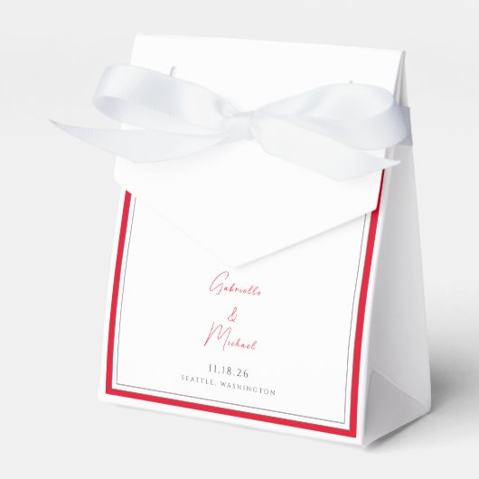 ミニマリストの明るいチェリーレッドの結婚式の引出物袋 フェイバーボックス (正面サイド)