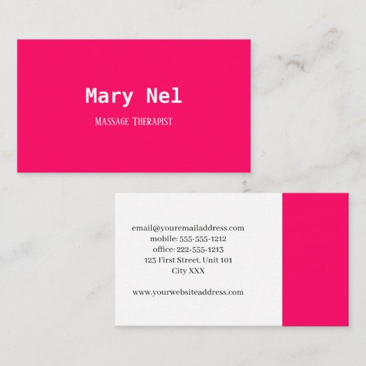 ミニマリストの明るいピンクと白 名刺 (正面/裏面)