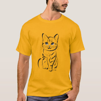 ミニマリストの明るい猫シンプルラインアート Tシャツ
