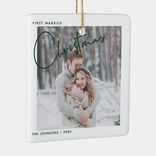 ミニマリストの最初の結婚したクリスマススクリプトの写真 セラミックオーナメント (右)