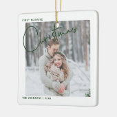 ミニマリストの最初の結婚したクリスマススクリプトの写真 セラミックオーナメント (左)