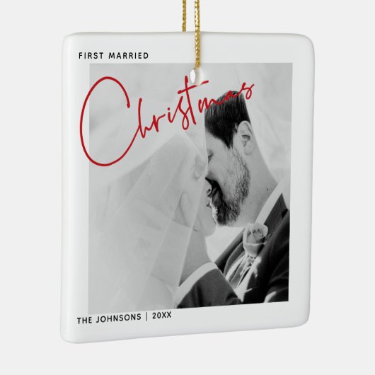 ミニマリストの最初の結婚したクリスマススクリプトの写真 セラミックオーナメント (右)