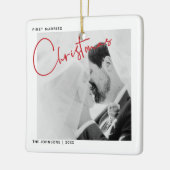 ミニマリストの最初の結婚したクリスマススクリプトの写真 セラミックオーナメント (左)