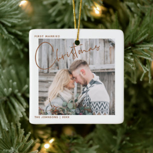 ミニマリストの最初の結婚したクリスマススクリプトの写真 セラミックオーナメント