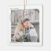 ミニマリストの最初の結婚したクリスマススクリプトの写真 セラミックオーナメント (左)