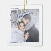 ミニマリストの最初の結婚したクリスマススクリプトの写真 セラミックオーナメント (左)