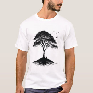 ミニマリストの木と鳥Tシャツ | Tシャツ