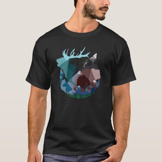 ミニマリストの森の動物たち ビンテージ Tシャツ (正面)