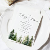 ミニマリストの森の松の木のベイビーシャワー 招待状