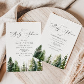 ミニマリストの森の松の木のベイビーシャワー 招待状