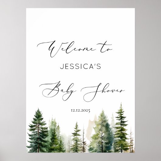 ミニマリストの森の松の木ベビーシャワーへようこそ ポスター (正面)