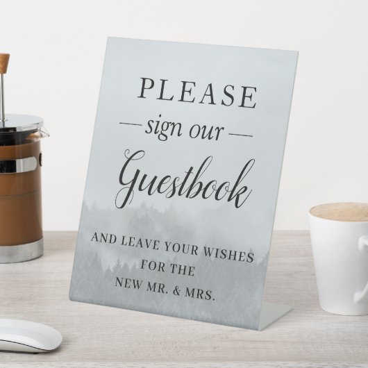 ミニマリストの森の結婚森の森のゲストブック 台座サイン (インサイチュ)