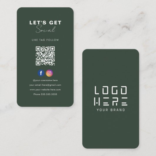 ミニマリストの森の緑のQrコードが私たちと接続 エンクロージャーカード (正面/裏面)