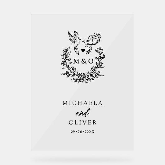 ミニマリストの植物学エレガントのドーム結婚スクリプト アクリルサイン (正面)