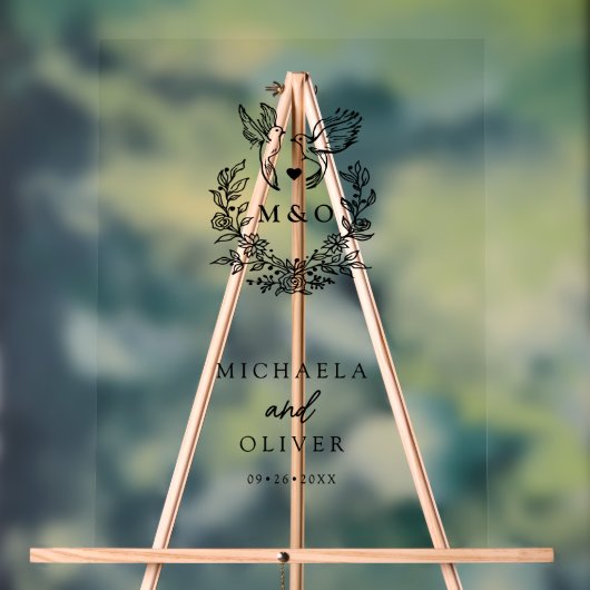 ミニマリストの植物学エレガントのドーム結婚スクリプト アクリルサイン (ニュートラル)