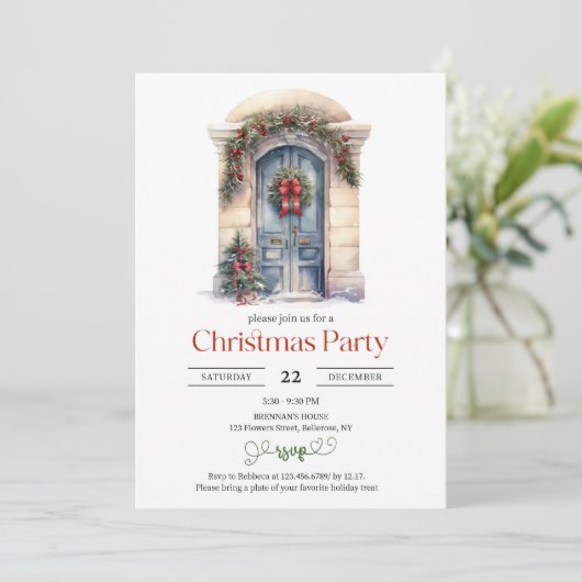 ミニマリストの水の色の素朴な木製クリスマスドア 招待状 (スタンド正面)