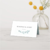 ミニマリストの水の色の緑結婚色 プレイスカード (裏面)