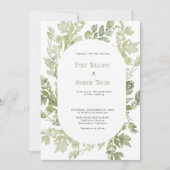 ミニマリストの水彩グリーンの結婚式招待状 招待状 (正面)