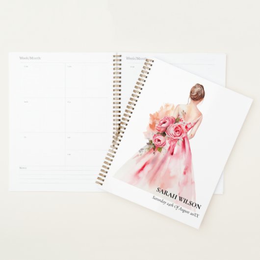 ミニマリストの水彩画ウェディングドレス ブライダルシャワー プランナー手帳 (ディスプレー)