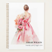 ミニマリストの水彩画ウェディングドレス ブライダルシャワー プランナー手帳 (正面)