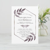 ミニマリストの水彩色のインク葉のダイヤモンド結婚ズ 招待状 (スタンド正面)