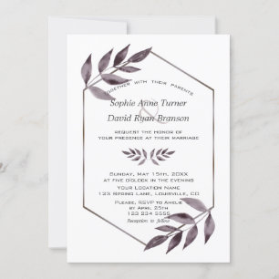 ミニマリストの水彩色のインク葉のダイヤモンド結婚ズ 招待状