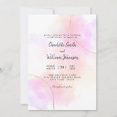 ミニマリストの水色ピンクと金ゴールド白エレガント 招待状 (正面)