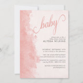 ミニマリストの洗墨テクスチャガールベビーシャワー 招待状 (正面)