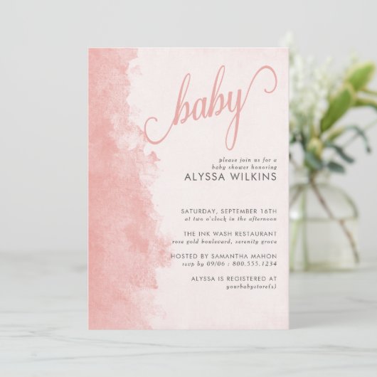 ミニマリストの洗墨テクスチャガールベビーシャワー 招待状 (スタンド正面)