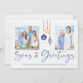 ミニマリストの海とグリーティングウッドホリデーフォト シーズンカード (正面)