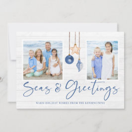 ミニマリストの海とグリーティングウッドホリデーフォト シーズンカード