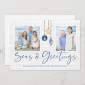 ミニマリストの海とグリーティングウッドホリデーフォト シーズンカード (正面/裏面)