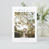 ミニマリストの淡いエレガント青（写真付き）結婚 サンキューカード (スタンド正面)