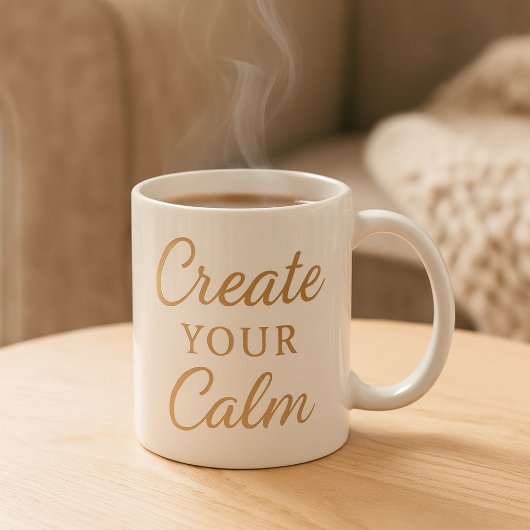 ミニマリストの温かみのある名言マグカップ – “Create Your Calm” コーヒーマグカップ