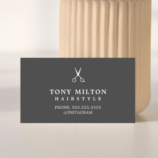ミニマリストの灰色の白いハサミ美容師 名刺