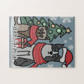 ミニマリストの猫と犬の休日が集まる ジグソーパズル (横)