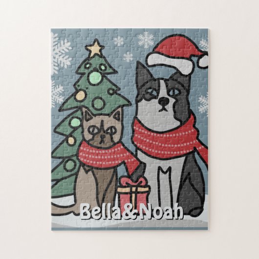 ミニマリストの猫と犬の休日が集まる ジグソーパズル (縦)