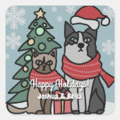 ミニマリストの猫と犬の休日が集まる スクエアシール (正面)