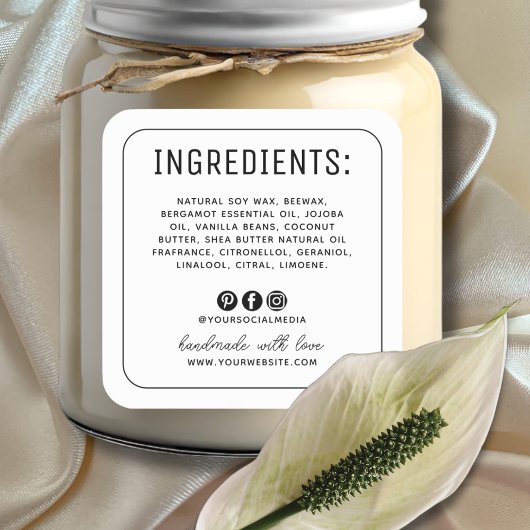 ミニマリストの白いソーシャルメディアの成分ラベル スクエアシール