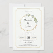 ミニマリストの白いフレーム結婚金ゴールド 招待状 (正面)