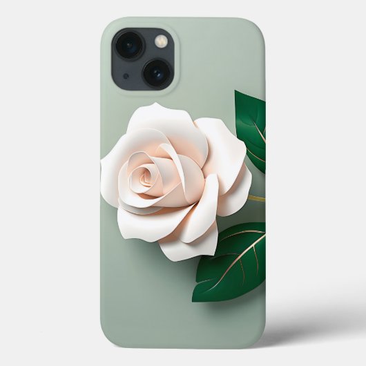 ミニマリストの白いローズが緑 Case-Mate iPhoneケース (裏面)