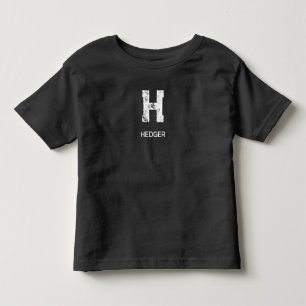 ミニマリストの白いワンレター モノグラム 名前 黒 トドラーTシャツ